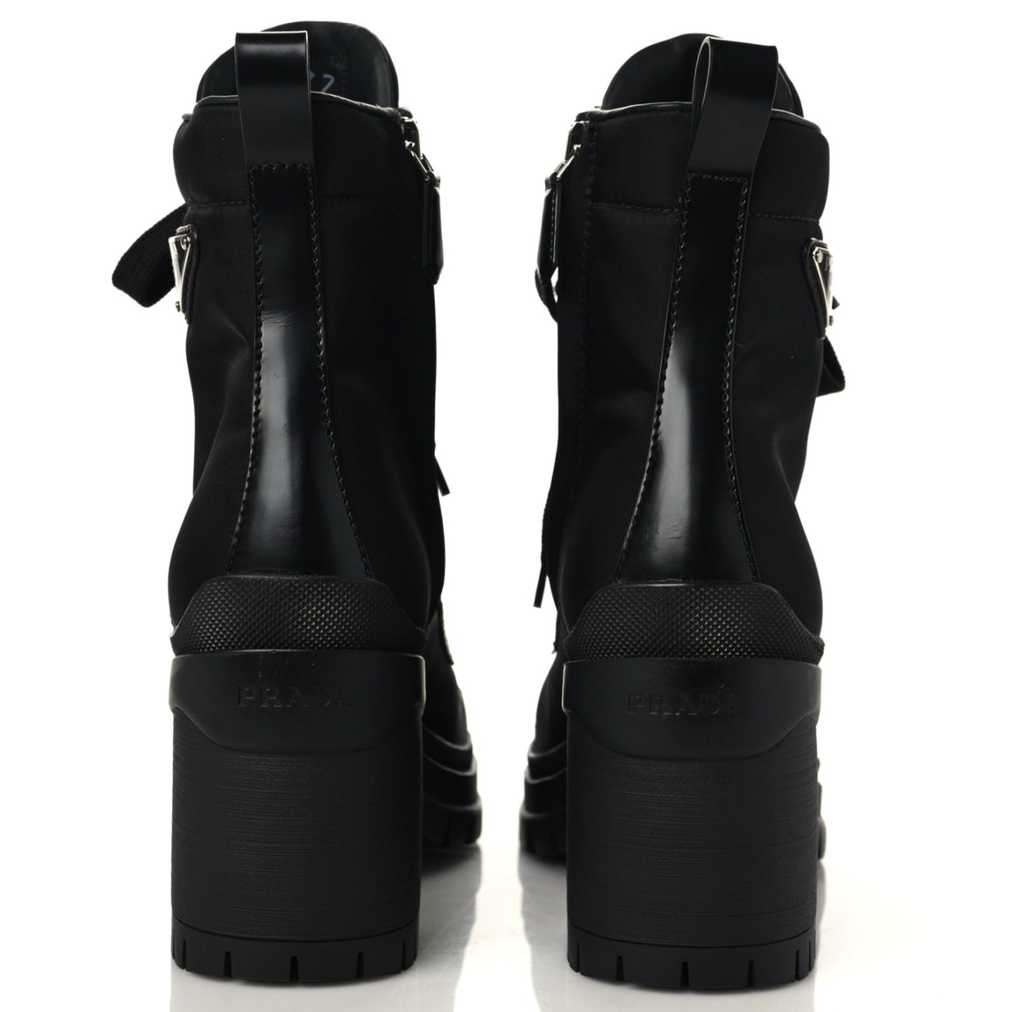 Spazzolato Re-Nylon Metal Triangle Logo Lace Up 85mm Boots 37.5 Black