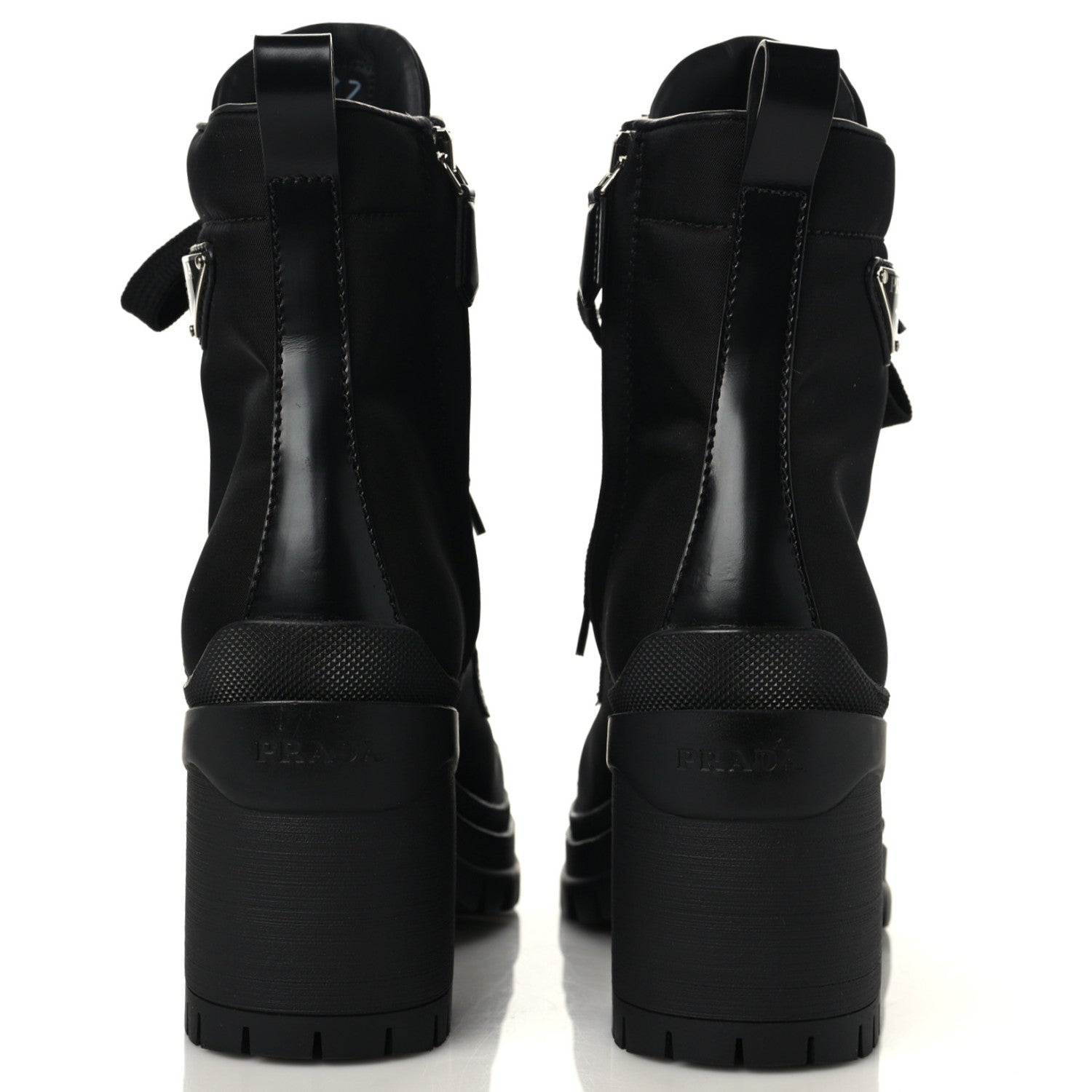 Prada Spazzolato Re-Nylon Metal Triangle Logo Lace Up 85mm Boots 37.5 Black 5 of 9