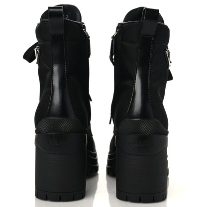Prada Spazzolato Re-Nylon Metal Triangle Logo Lace Up 85mm Boots 37.5 Black 5 of 9
