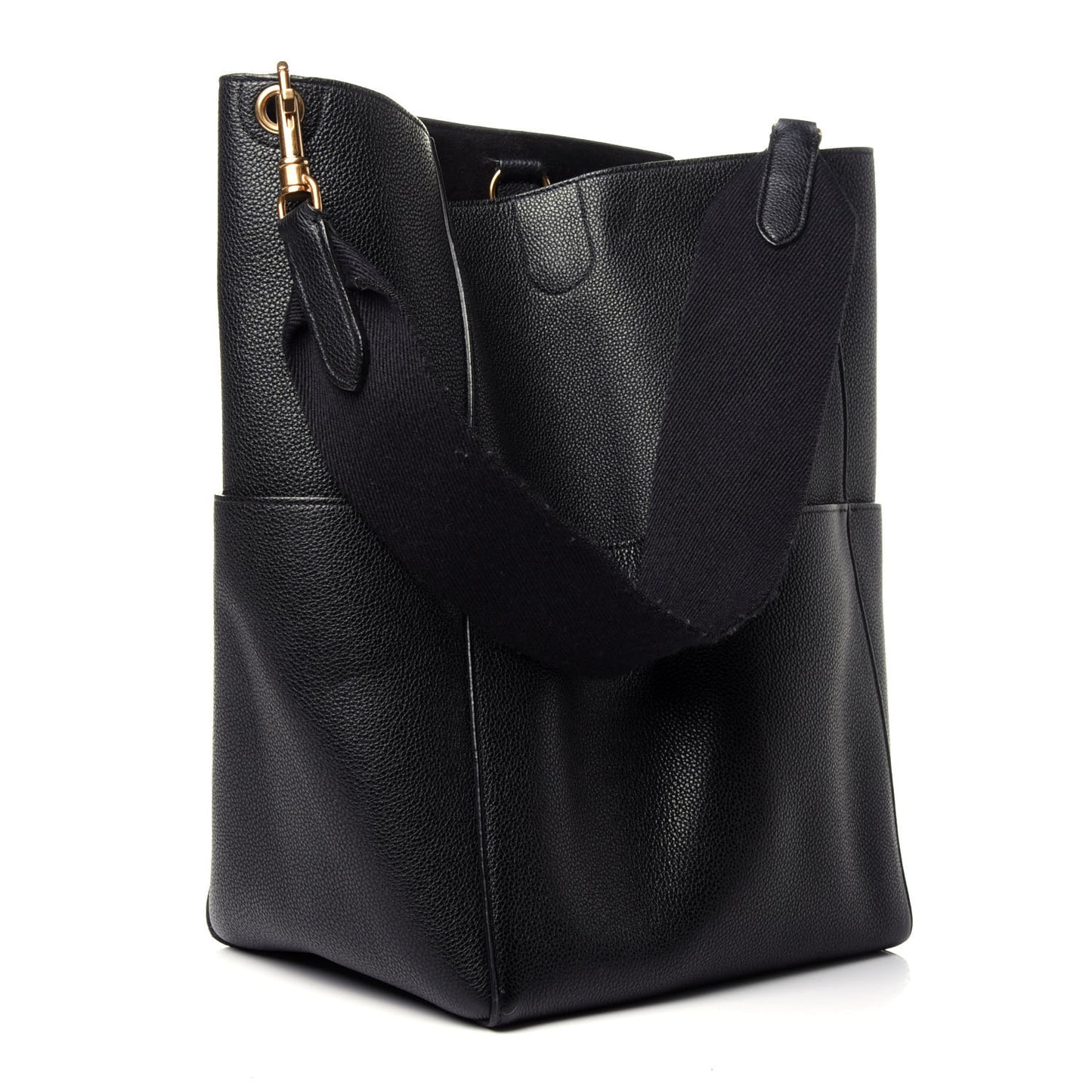 Soft Grained Calfskin Sangle Bucket Bag Black
