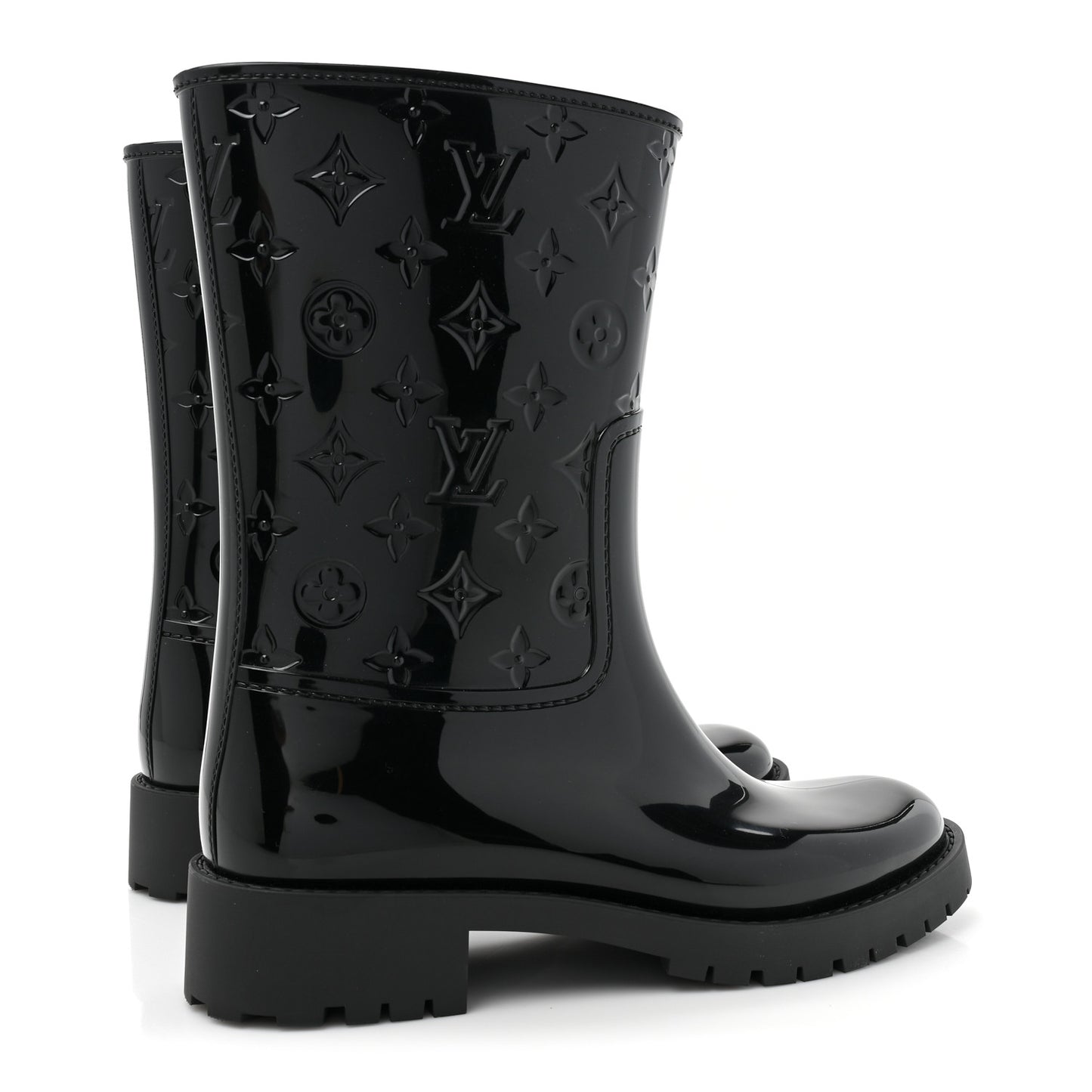 Rubber Embossed Monogram Drops Flat Half Boots 41 Black