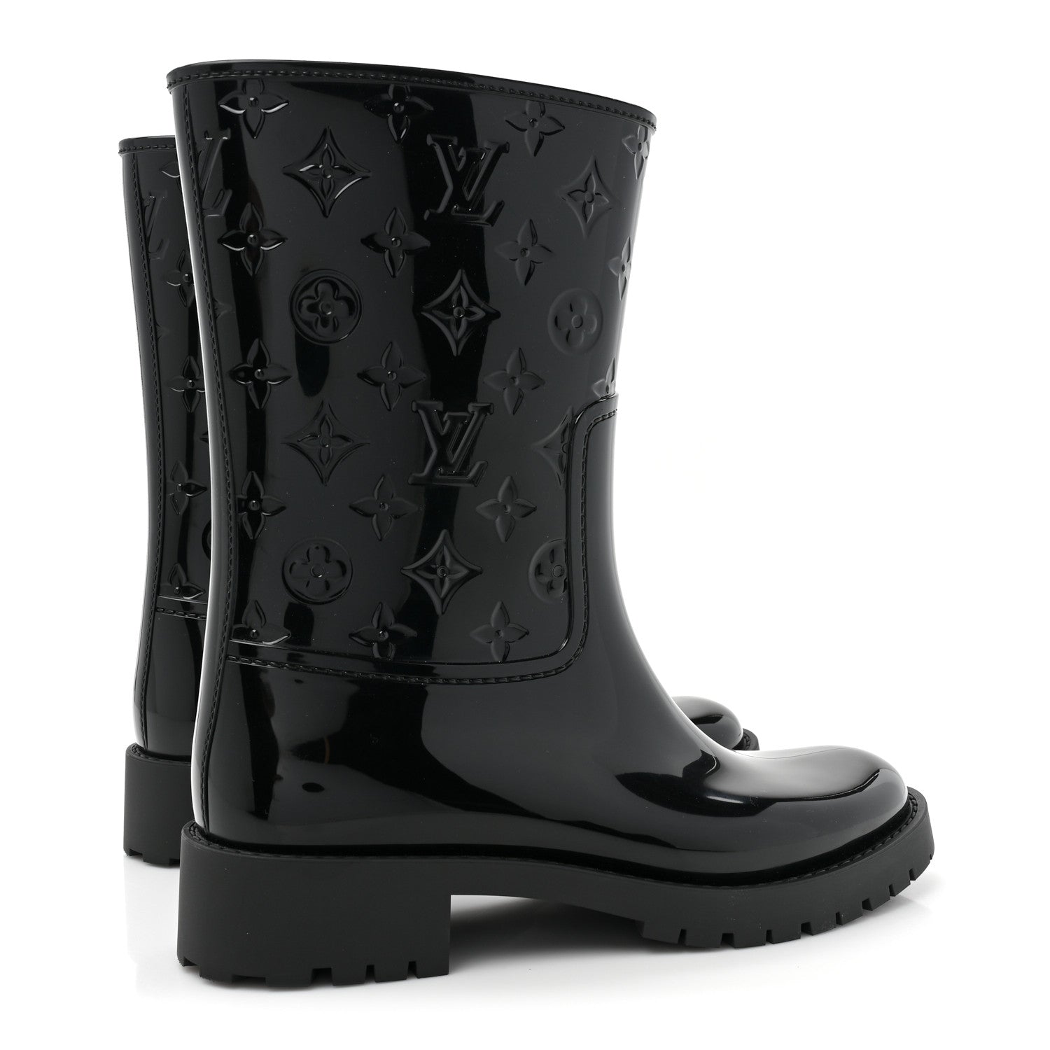 Louis Vuitton Rubber Embossed Monogram Drops Flat Half Boots 41 Black 4 of 8