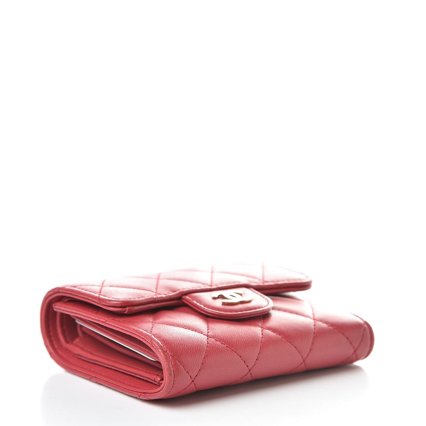 Lambskin Quilted Small Compact Wallet Red