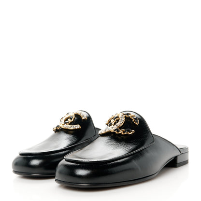 Chanel Shiny Calfskin Crystal CC Mules 36 Black 3 of 7