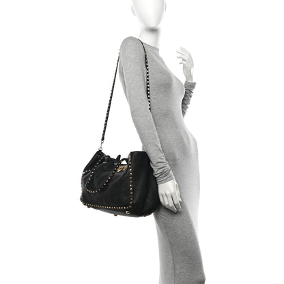 Valentino Garavani Pebbled Calfskin Medium Rockstud Tote Black 2 of 10