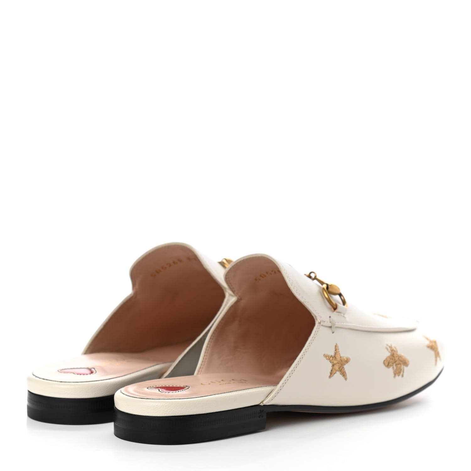 Gucci Goatskin Bee Star Embroidered Womens Princetown Slippers 37 Mystic White 4 of 9