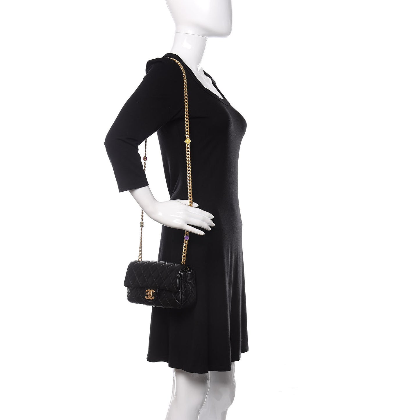 Lambskin Resin Quilted Mini Rectangular Pearl Samba Flap Black