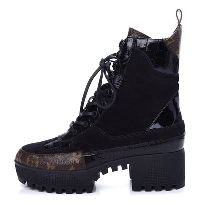 Louis Vuitton Suede Calfskin Monogram Laureate Platform Desert Boots 37.5 Black 1 of 11