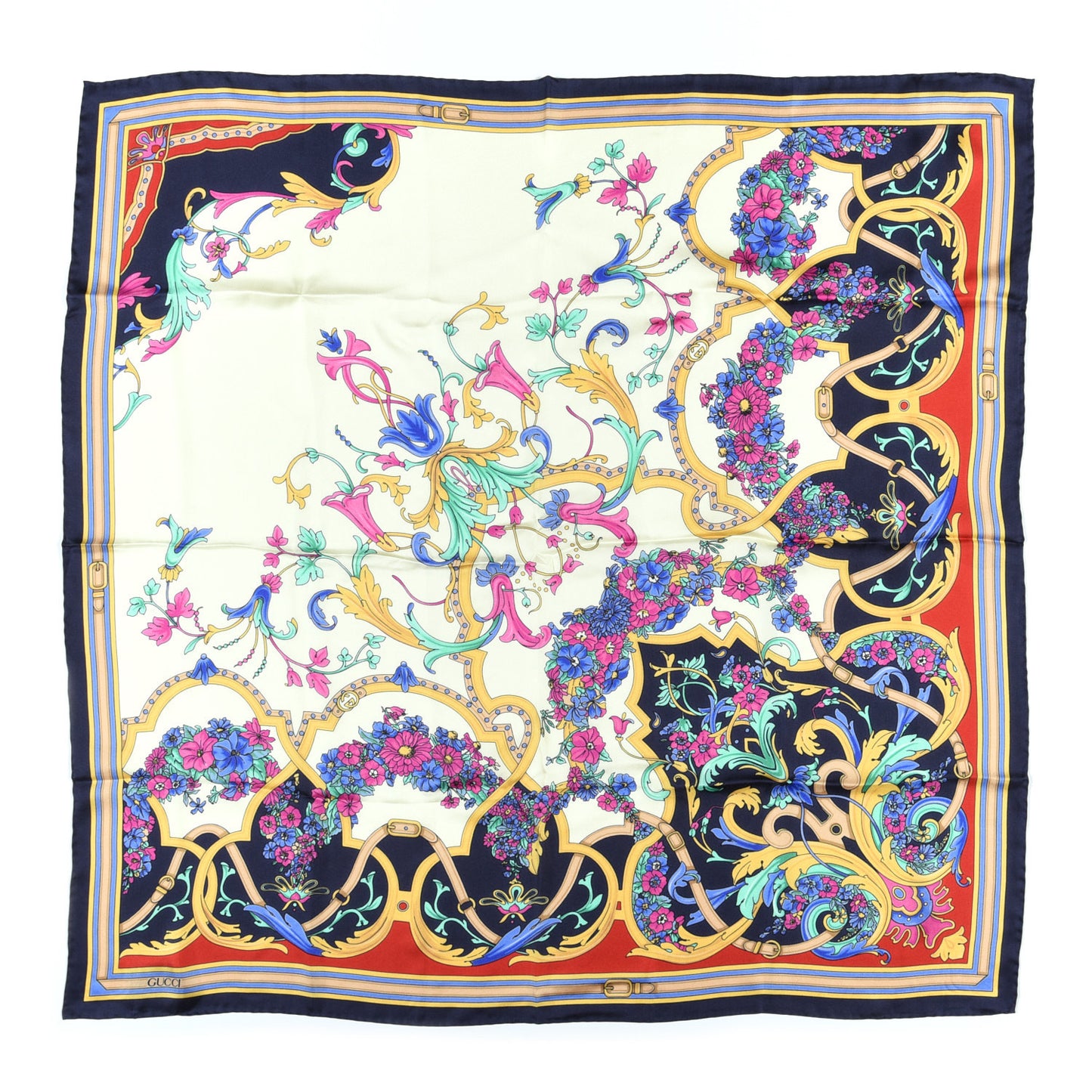 Silk Mirror Heritage Square Scarf Midnight Blue