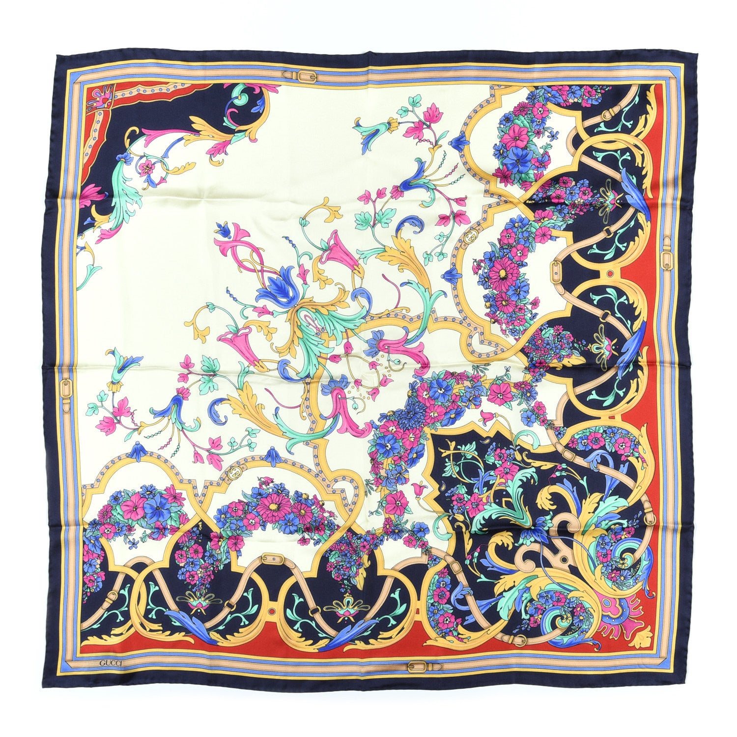 Gucci Silk Mirror Heritage Square Scarf Midnight Blue 1 of 5