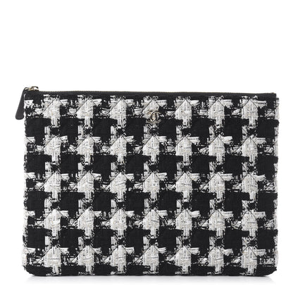 Chanel Tweed Quilted Medium Cosmetic Pouch Black Ecru White 1 of 7