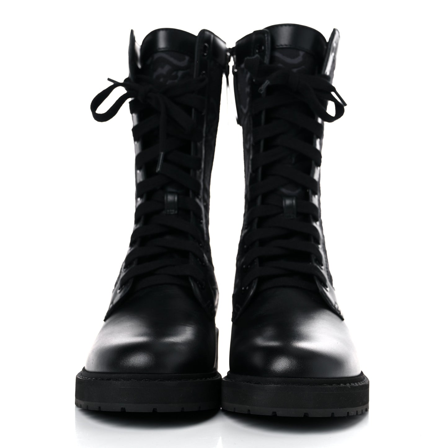 Vitello Fabric Jacquard Karligraphy Embroidered Womens Combat Boots 39 Black