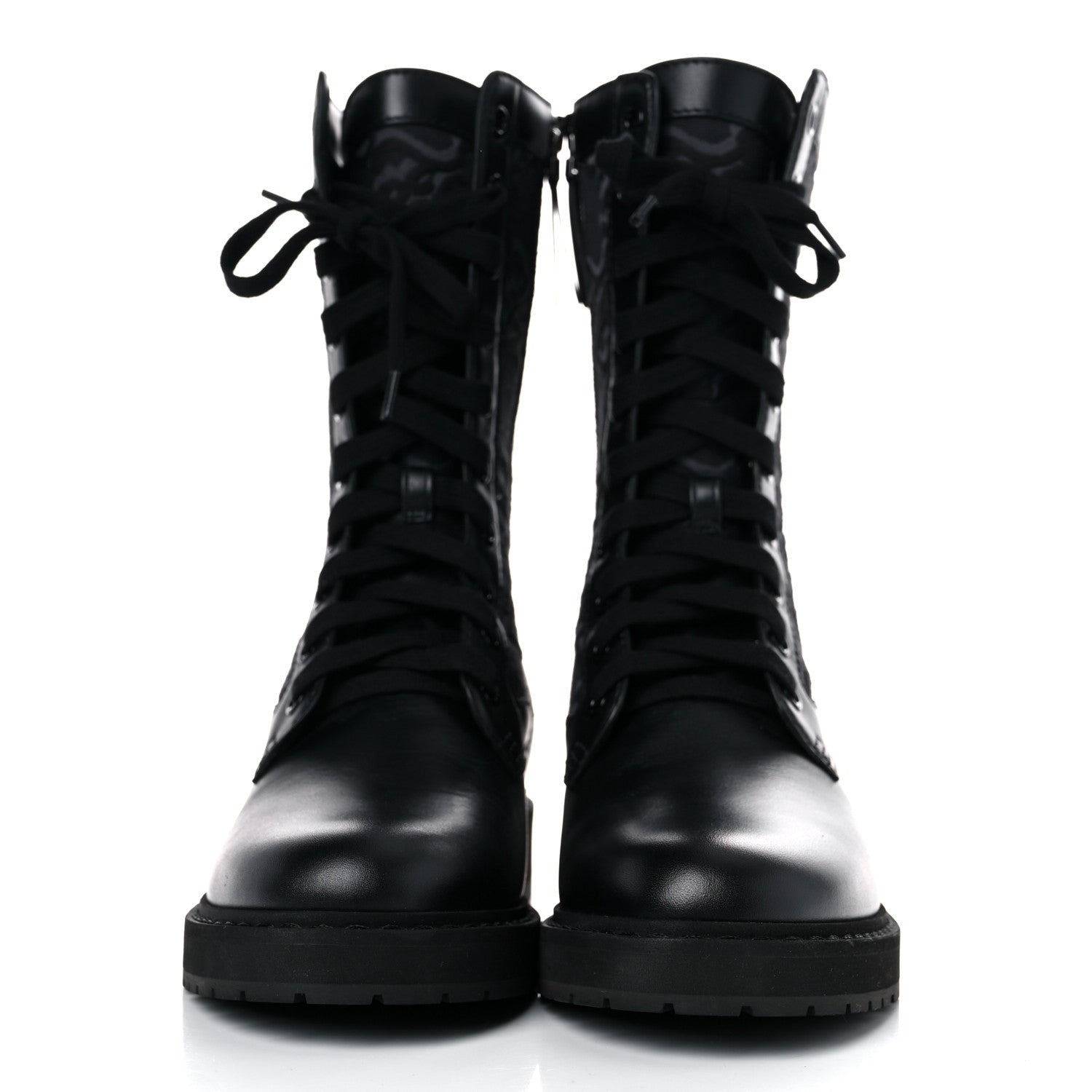 Fendi Vitello Fabric Jacquard Karligraphy Embroidered Womens Combat Boots 39 Black 2 of 7