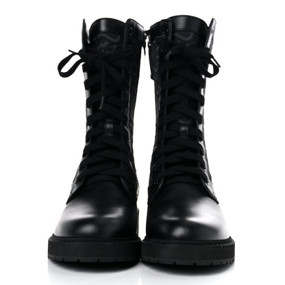 Fendi Vitello Fabric Jacquard Karligraphy Embroidered Womens Combat Boots 39 Black 2 of 7