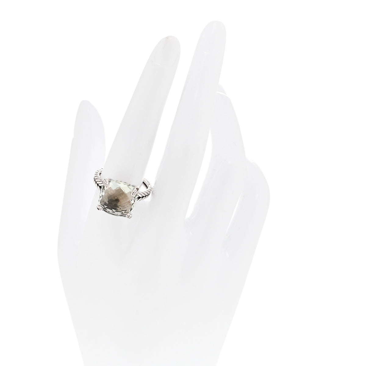 Sterling Silver Diamond Prasiolite 14mm Chatelaine Ring 60 9