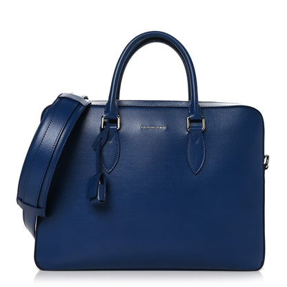 Burberry Textured Calfskin Barrow Briefcase Deep Blue 1 of 8
