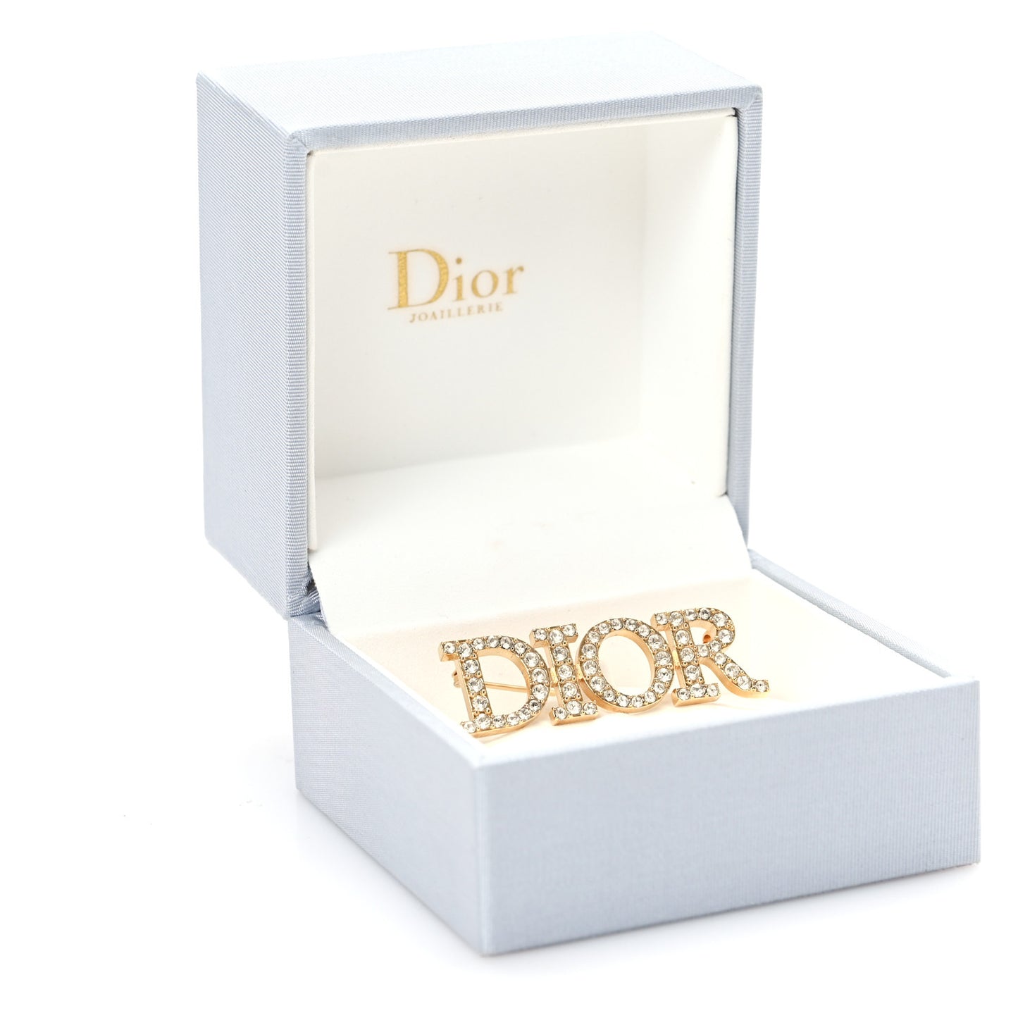 Crystal Dior Logo Brooch Gold