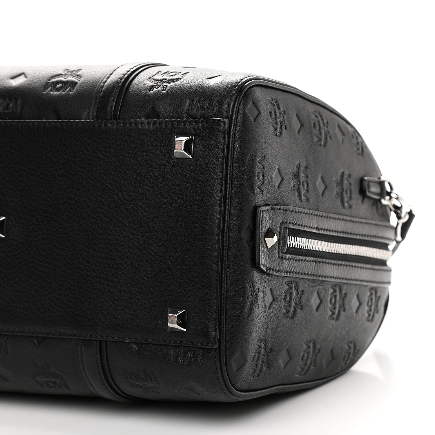 MCM Calfskin Ottomar Monogram Boston Bag Black 8 of 8