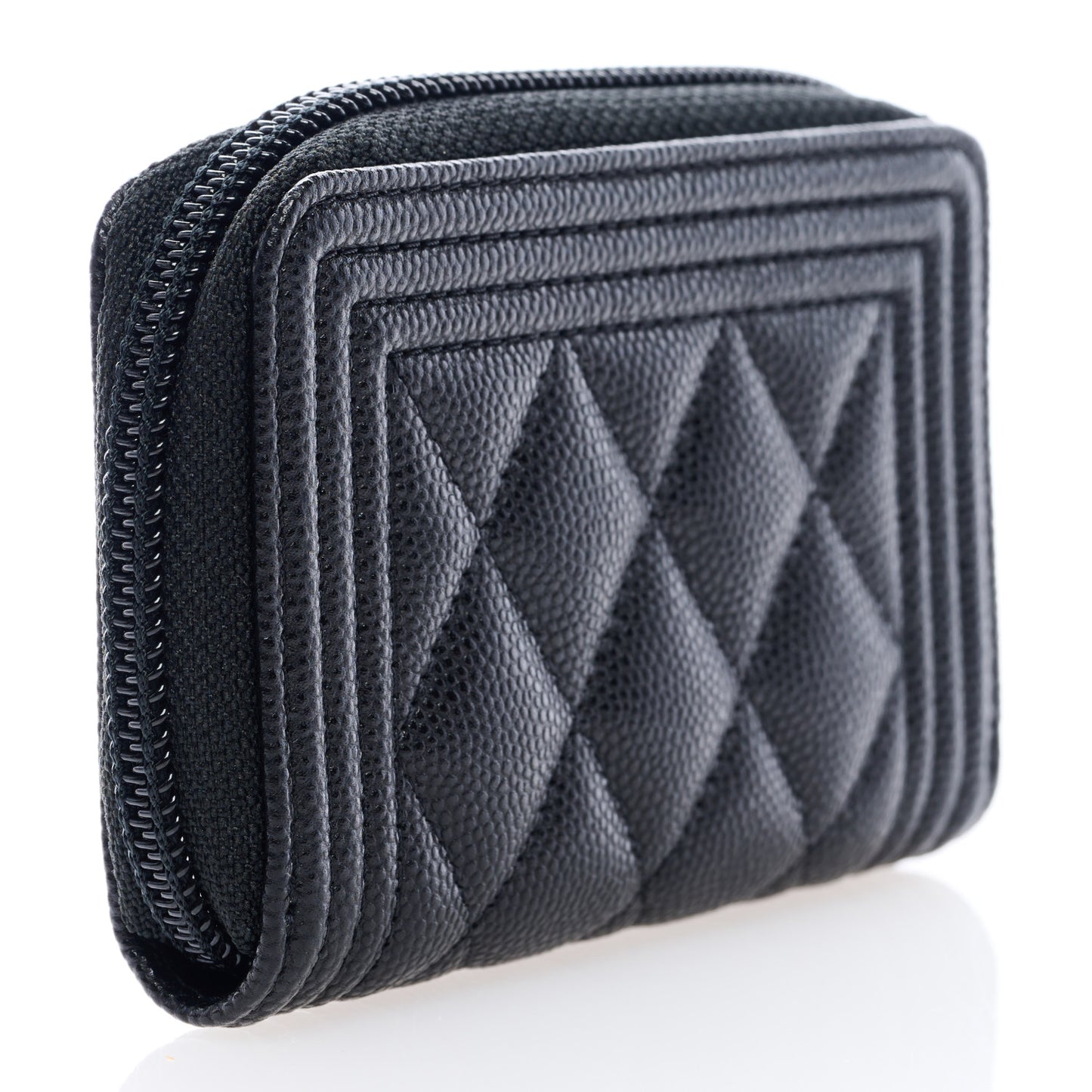 Caviar Quilted Boy Zip Around Coin Purse Wallet Black