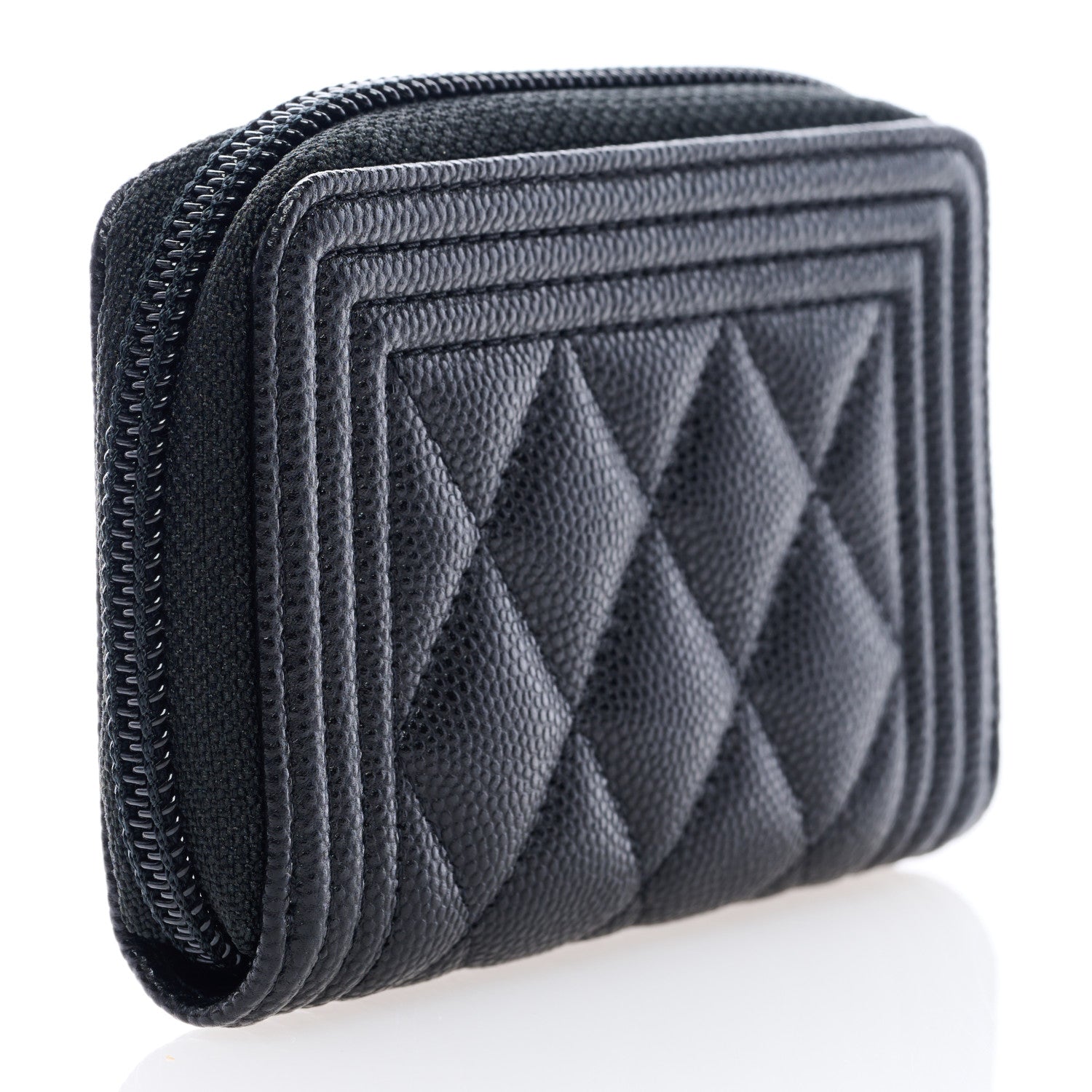 Chanel Caviar Quilted Boy Zip Around Coin Purse Wallet Black 3 of 7
