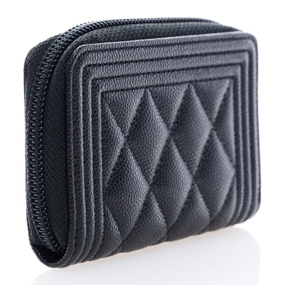 Chanel Caviar Quilted Boy Zip Around Coin Purse Wallet Black 3 of 7