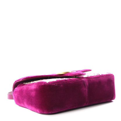 Gucci Velvet Matelasse Embroidered Small GG Marmont Shoulder Bag Fuchsia Violet Cyclamen 3 of 8