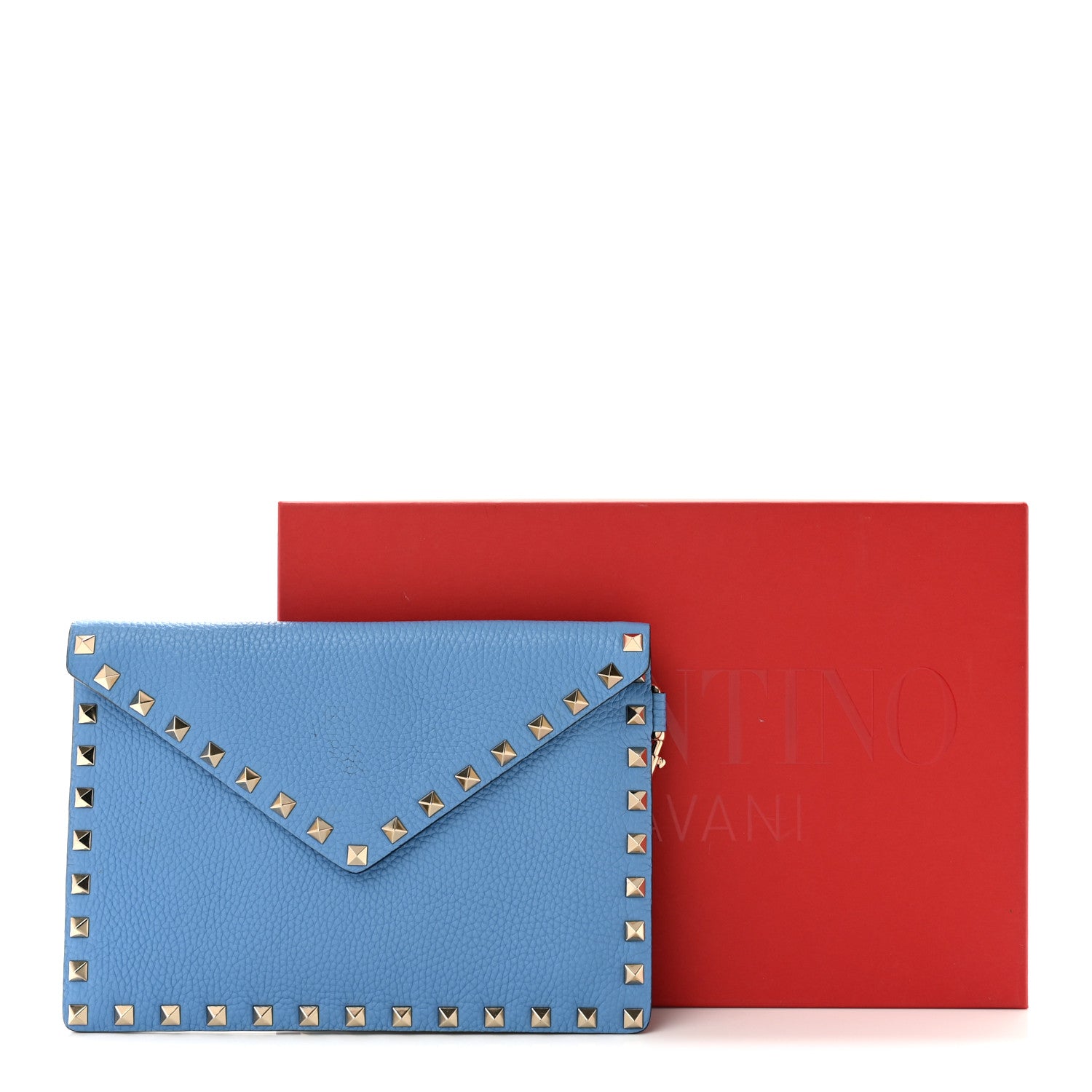 Valentino Garavani Pebbled Calfskin Medium Rockstud Envelope Flat Wristlet Pouch Denim 7 of 7