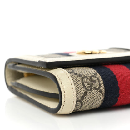 Gucci GG Supreme Monogram Textured Calfskin Web Ophidia Card Case Wallet Beige Ebony Mystic White 12 of 12
