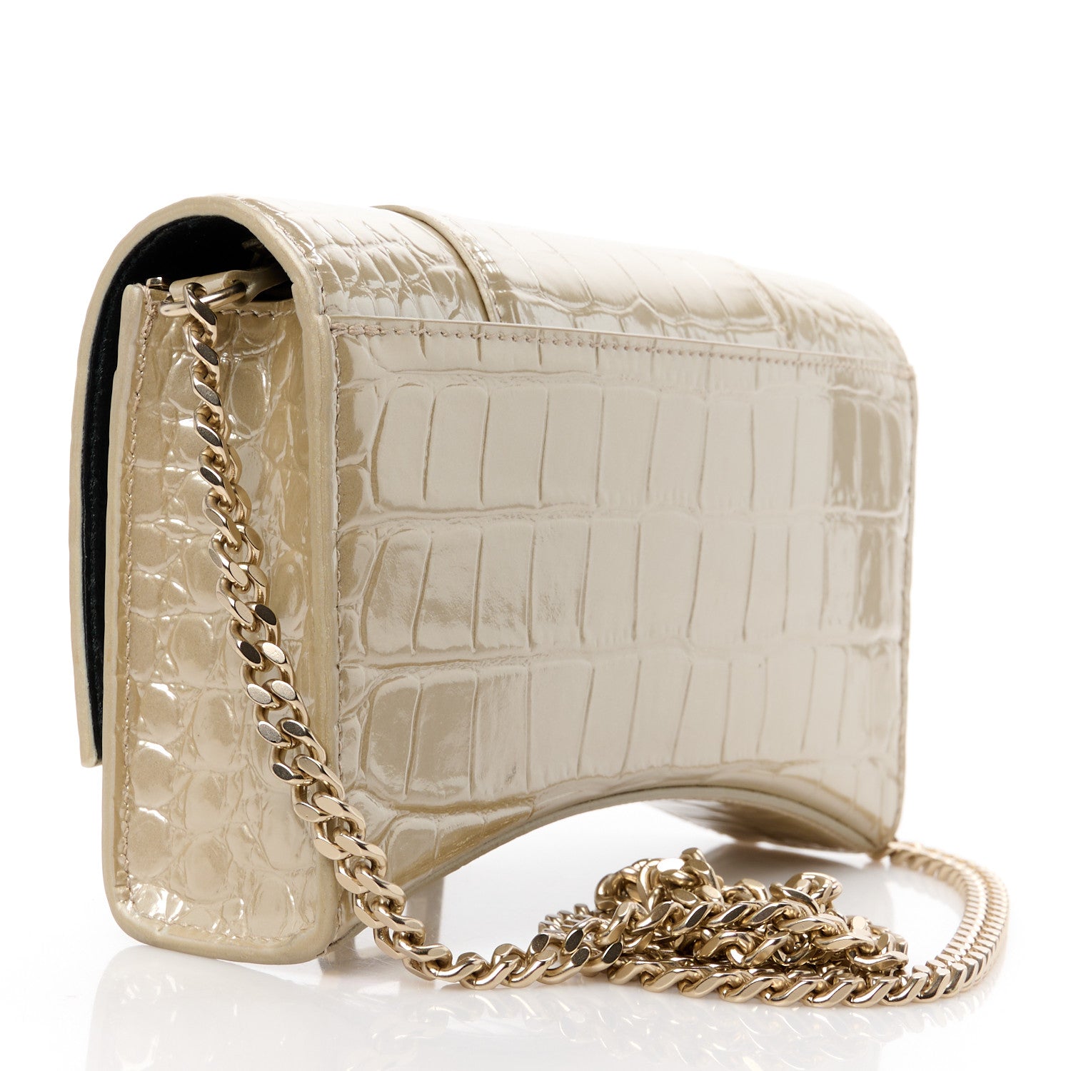 Balenciaga Metallic Calfskin Crocodile Embossed Hourglass Chain Bag Light Gold 3 of 10
