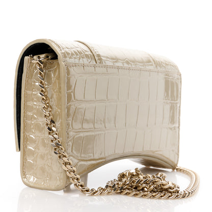 Balenciaga Metallic Calfskin Crocodile Embossed Hourglass Chain Bag Light Gold 3 of 10