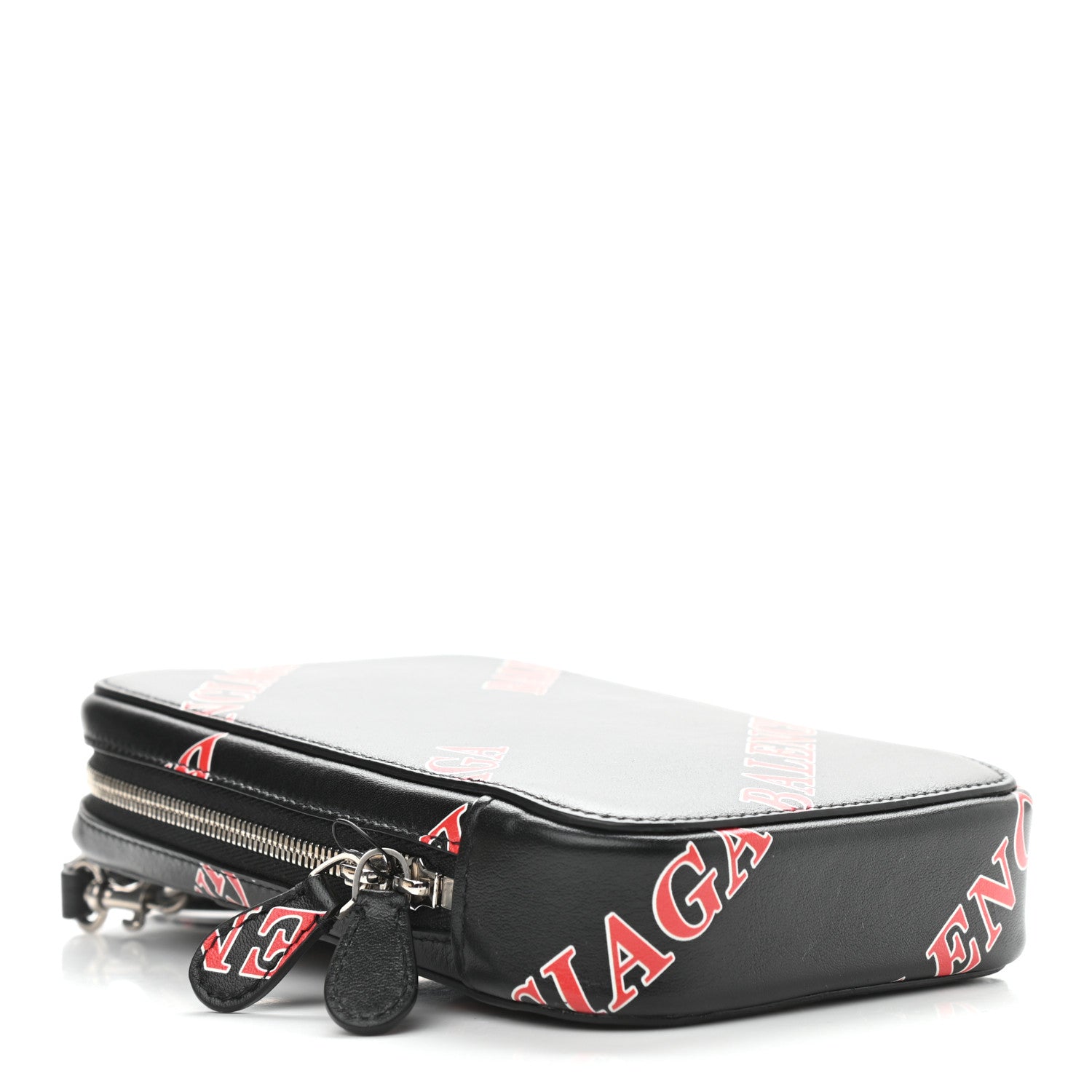 Balenciaga Calfskin Logo Print Cash Phone Holder Bag Black Red 4 of 8