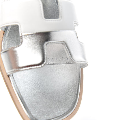 Hermes Metallic Nappa Box Oran Sandals 36.5 White Gris Argente 8 of 9