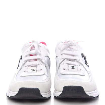 Chanel Calfskin Fabric Sneakers 39.5 White Silver Fluo Pink 2 of 10