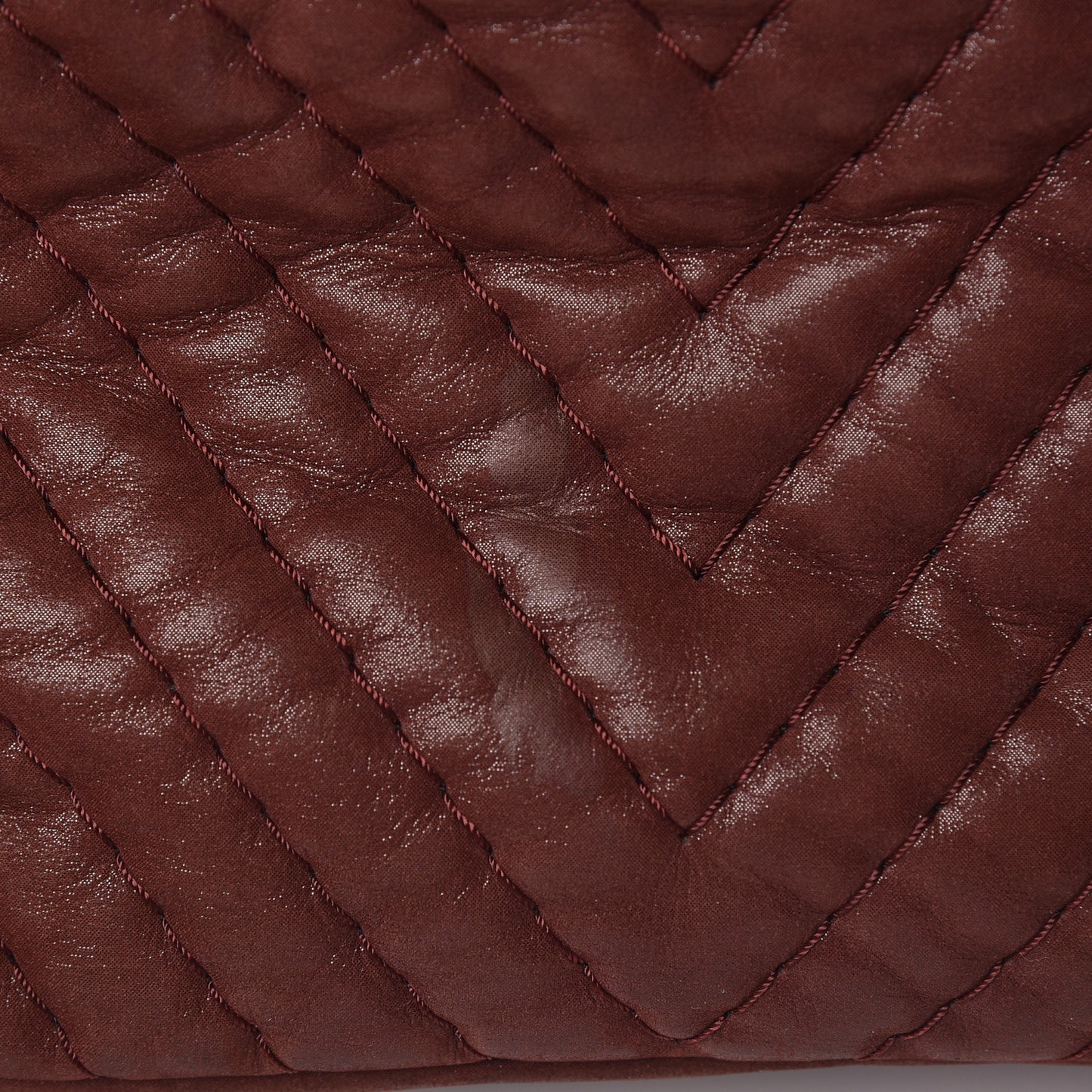 Iridescent Calfskin Chevron Quilted Surpique Tote Burgundy