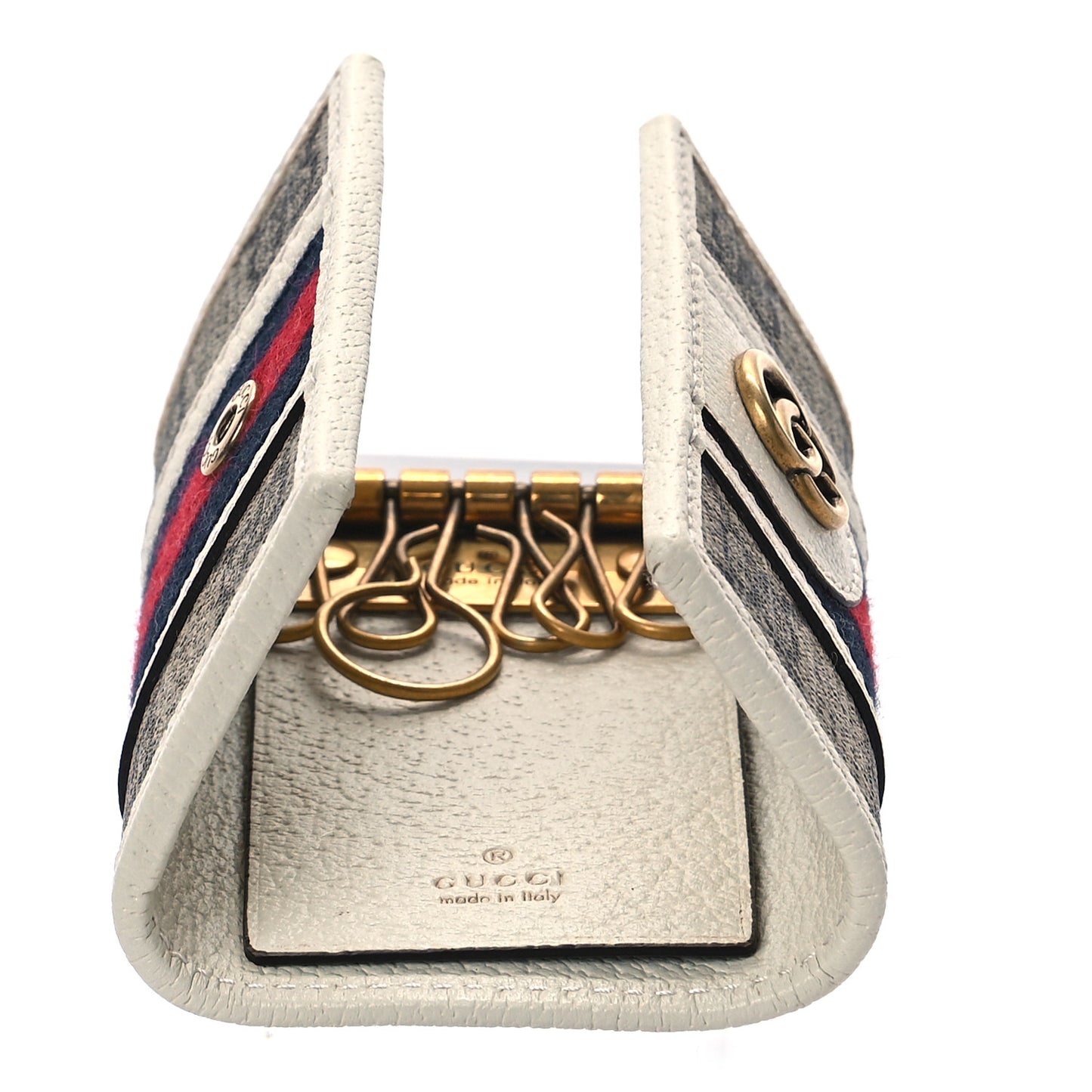 GG Supreme Monogram Web Ophidia 6 Key Holder Case Beige Mystic White