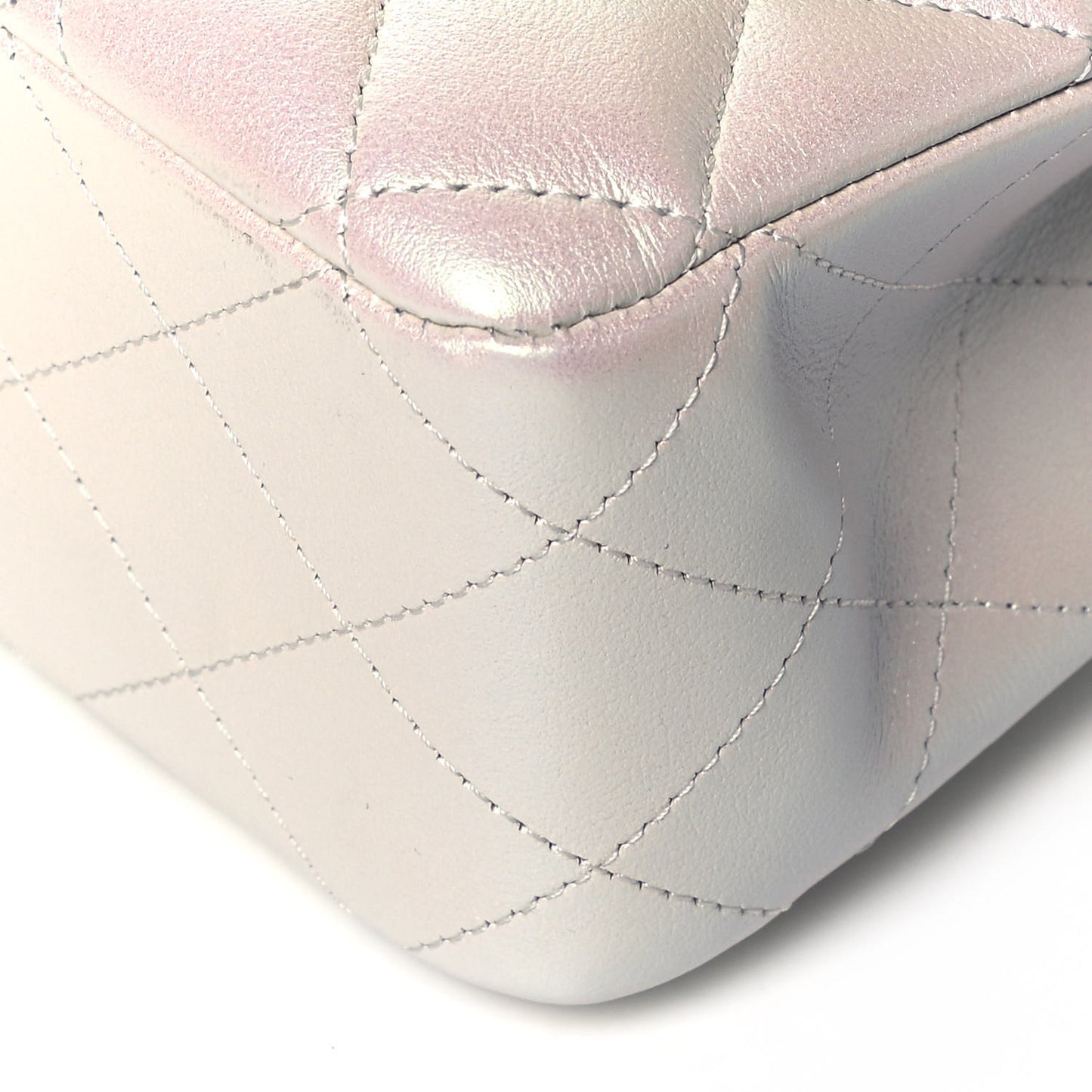 Iridescent Calfskin Quilted Medium Double Flap White
