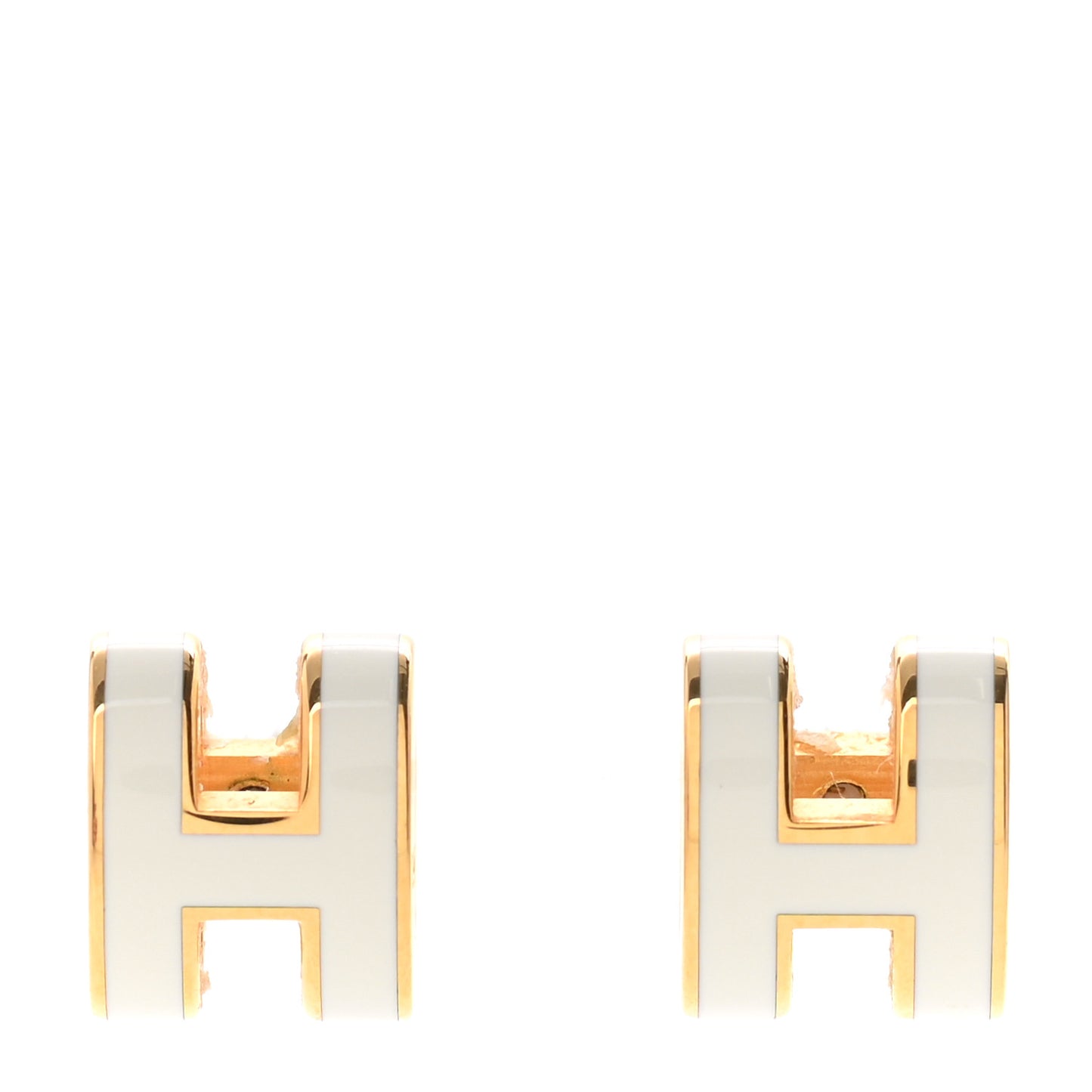 Gold Lacquered Mini Pop H Earrings White