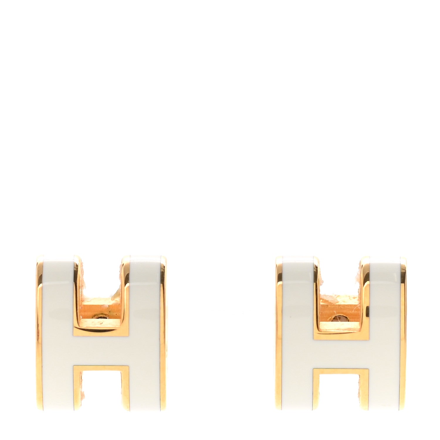 Hermes Gold Lacquered Mini Pop H Earrings White 1 of 7