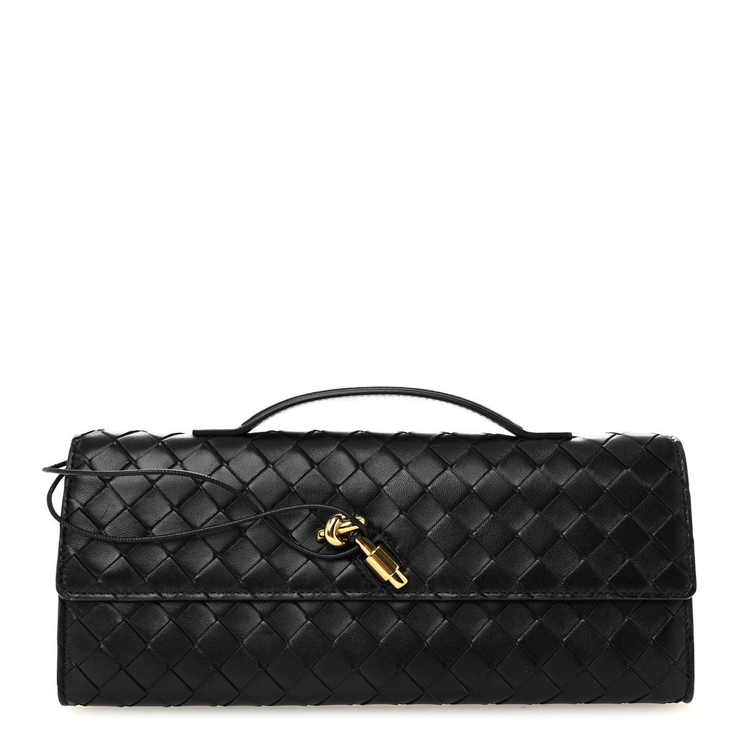 Nappa Intrecciato Long Andiamo Top Handle Clutch Black