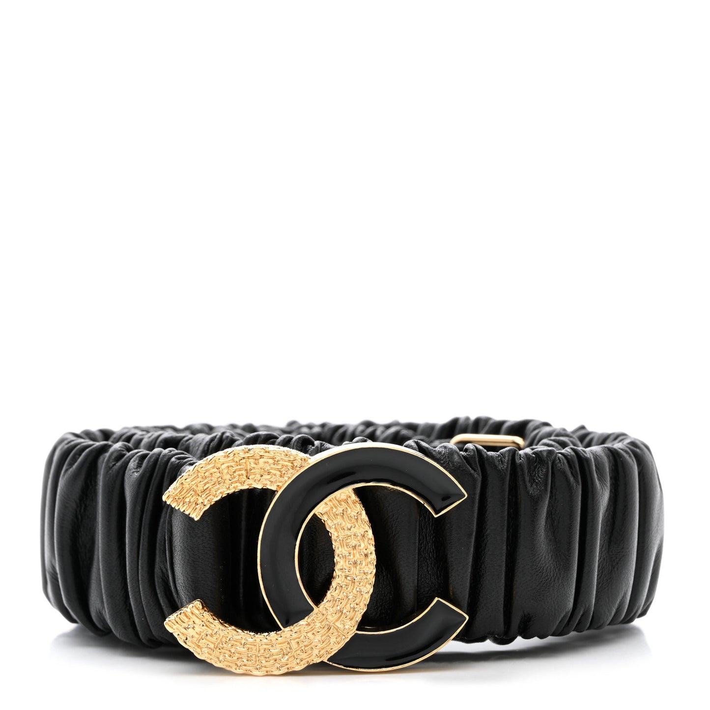 Lambskin Metal Ruched Chain CC Belt 80 32 Black