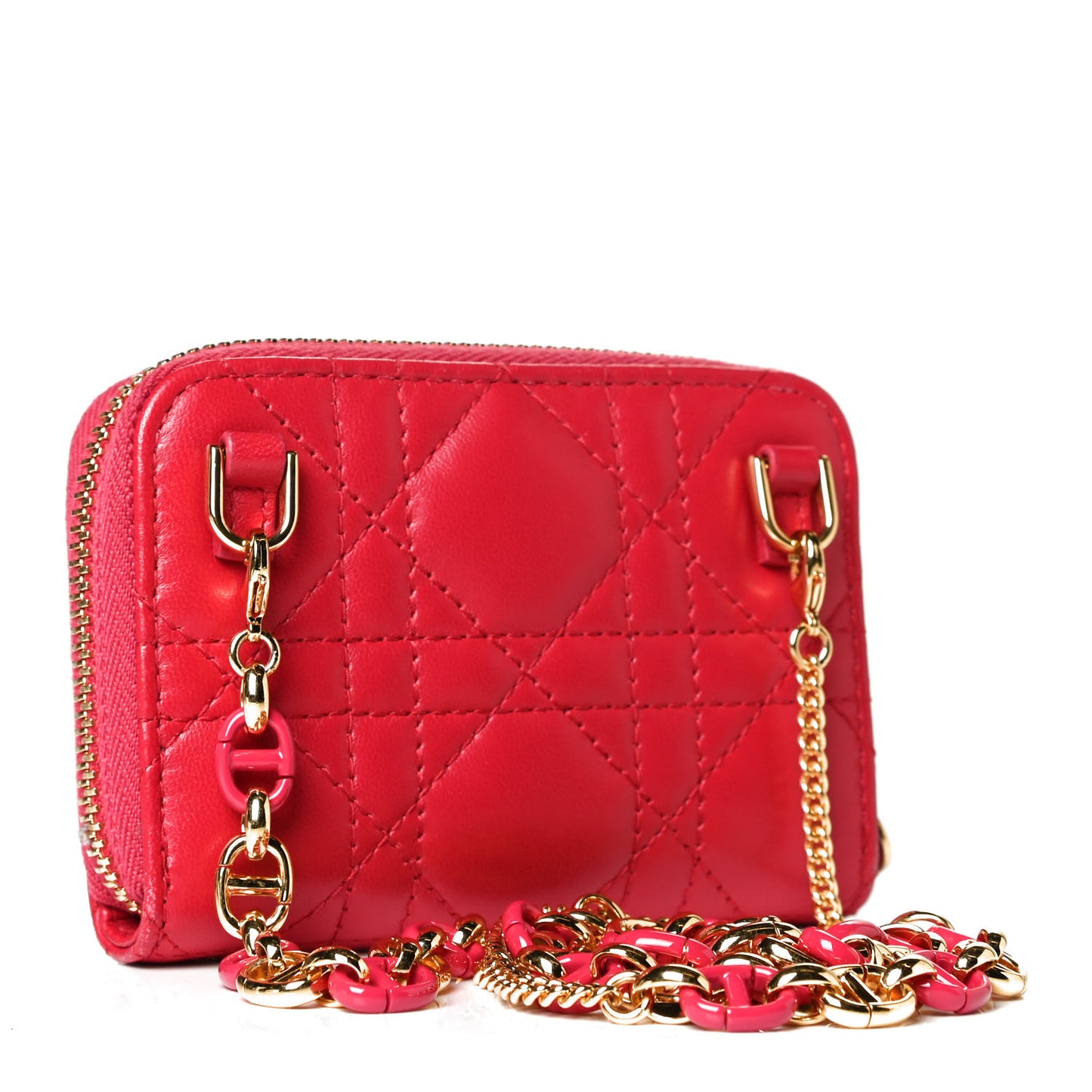 Lambskin Cannage Mini Caro Zipped Pouch Raspberry