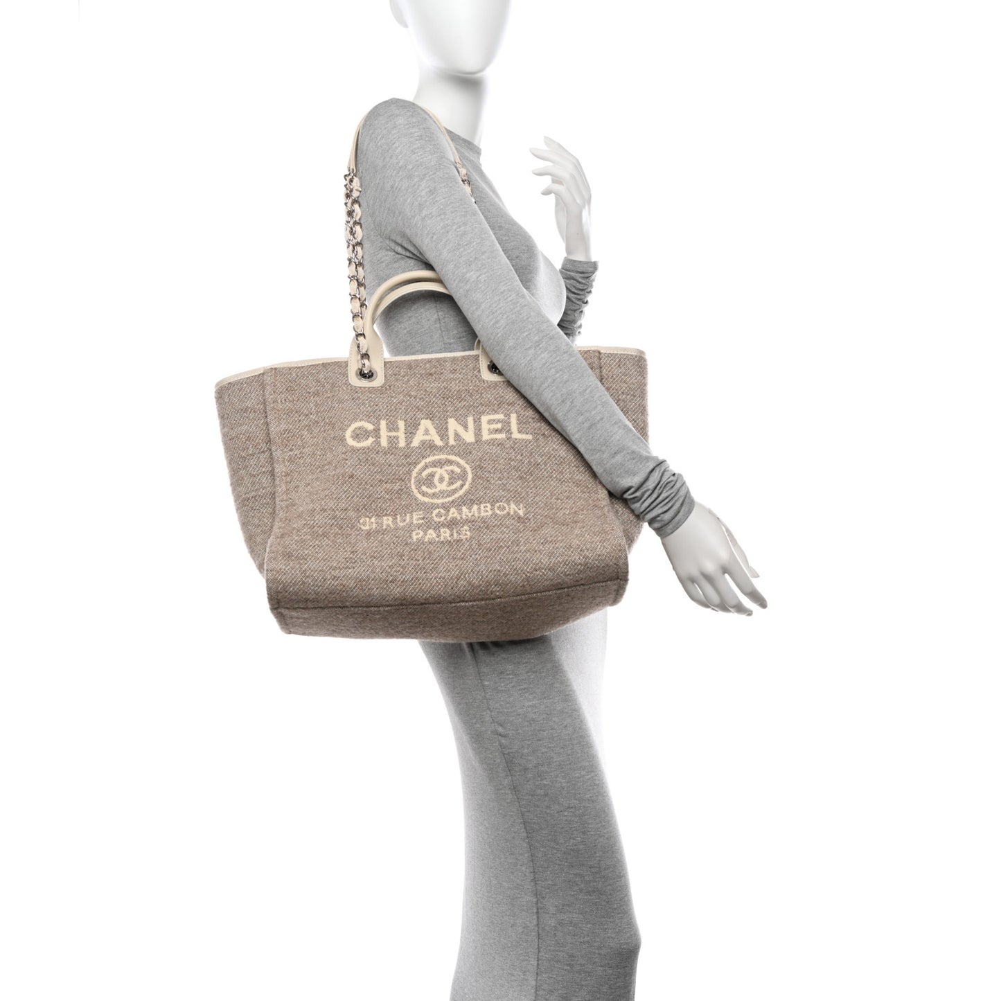 Mixed Fibers Calfskin Medium Deauville Tote Beige