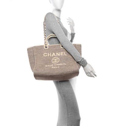 Chanel Mixed Fibers Calfskin Medium Deauville Tote Beige 3 of 10
