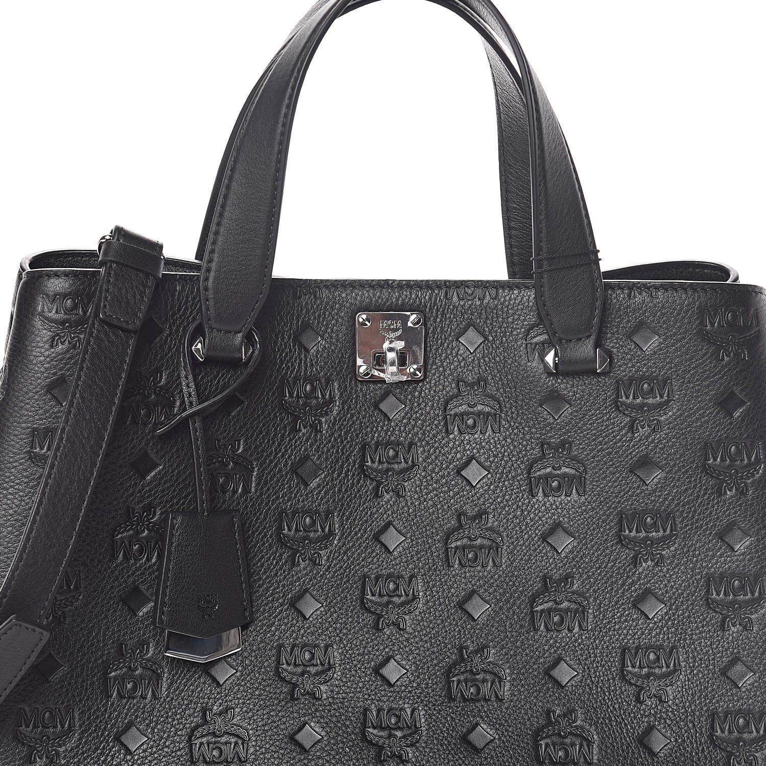 MCM Calfskin Ottomar Monogram Large Essential Tote Black 7 of 9