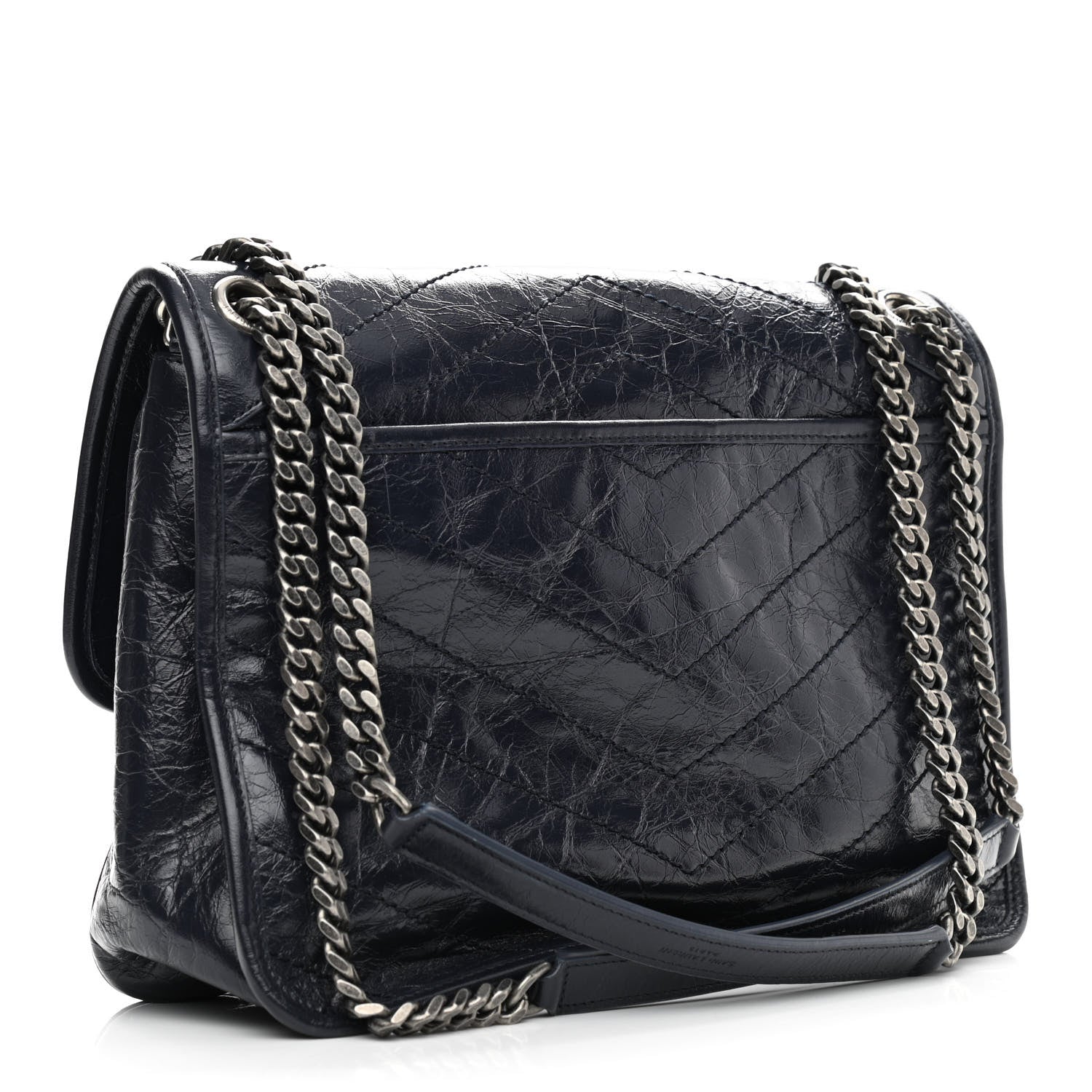 Saint Laurent Crinkled Calfskin Matelasse Monogram Medium Niki Chain Satchel Deep Marine 3 of 11