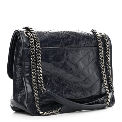 Saint Laurent Crinkled Calfskin Matelasse Monogram Medium Niki Chain Satchel Deep Marine 3 of 11