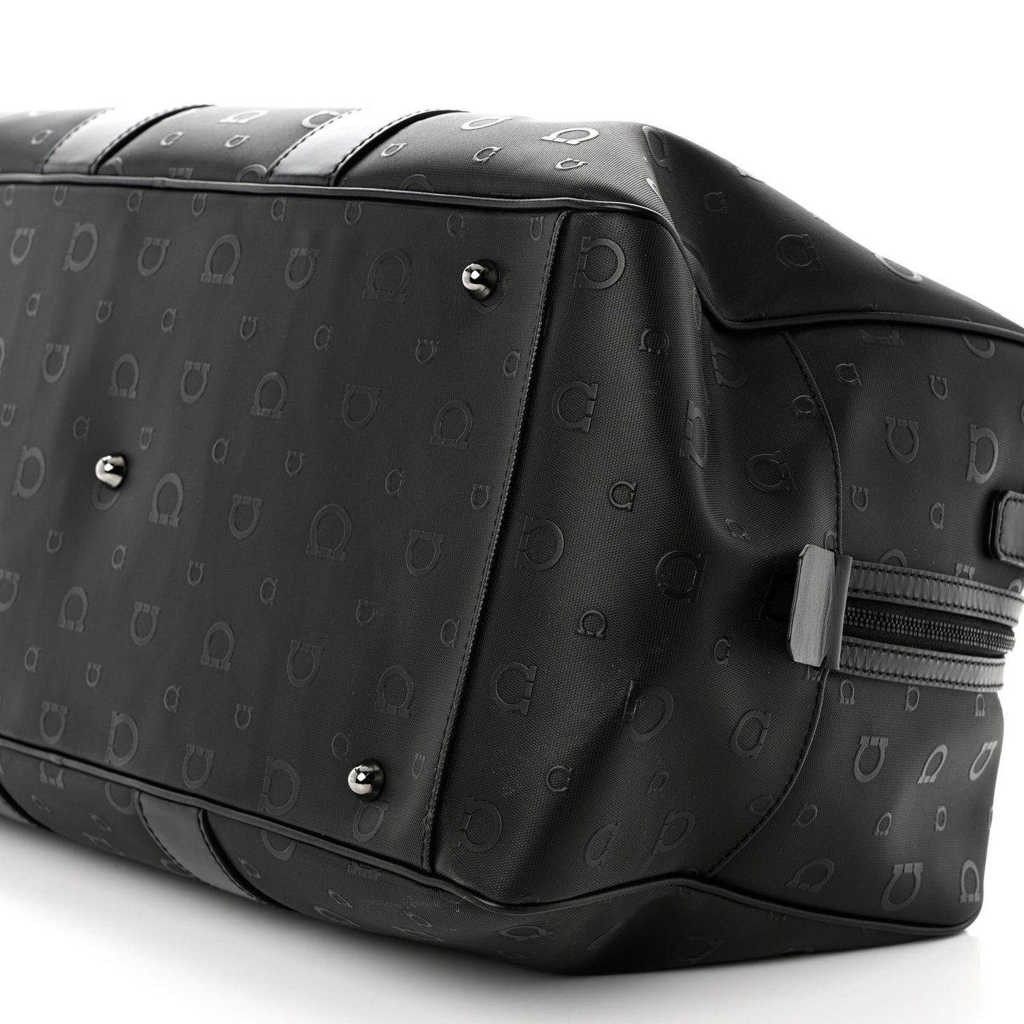 Calfskin Gancini Embossed Travel Duffle Bag Black