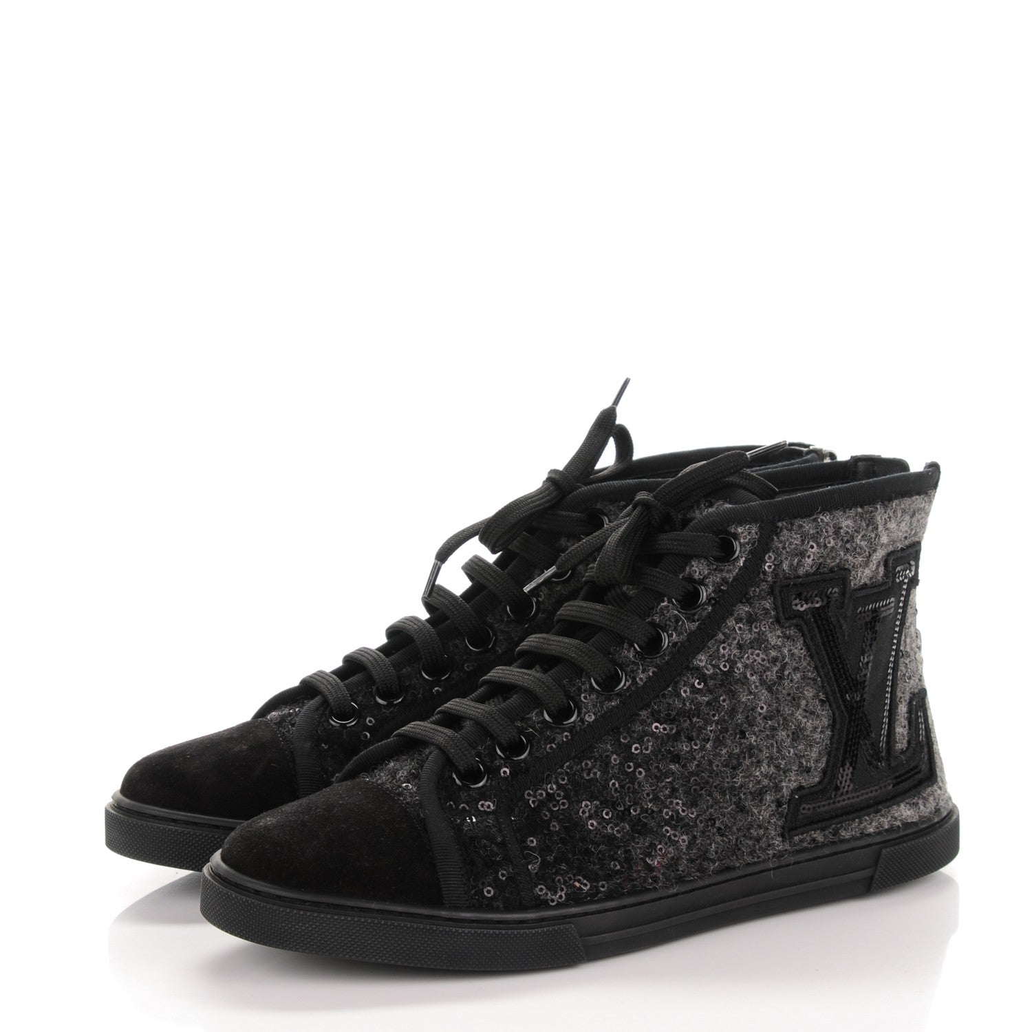 Louis Vuitton Wool Sequin Punchy High Top Sneakers 36.5 Anthracite 2 of 5