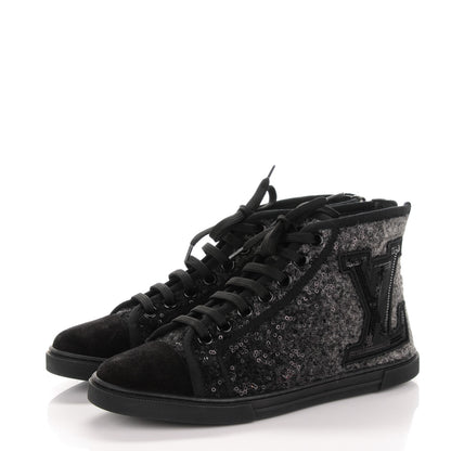 Louis Vuitton Wool Sequin Punchy High Top Sneakers 36.5 Anthracite 2 of 5