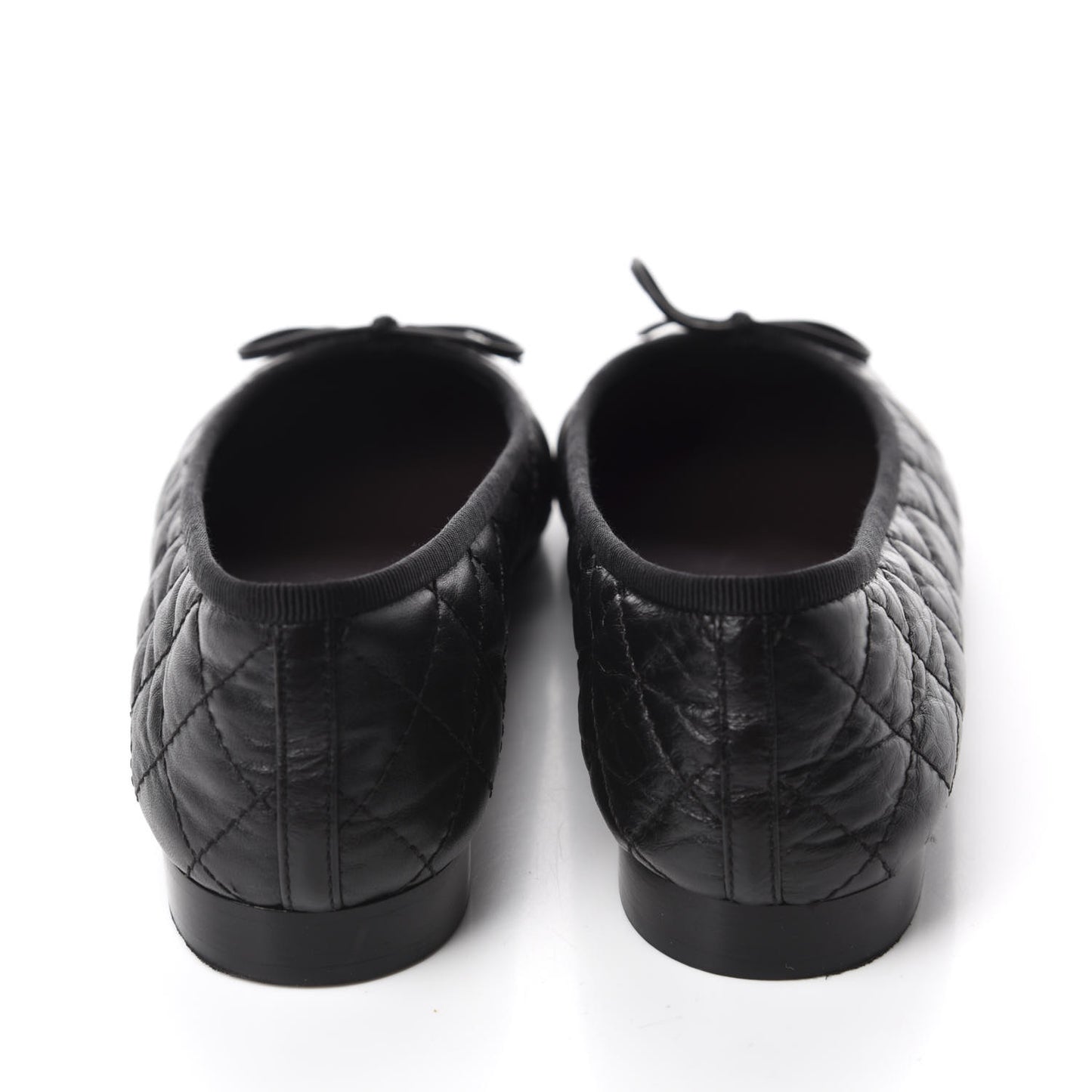 Aged Calfskin Quilted Cap Toe Ballerina Flats 38 Black